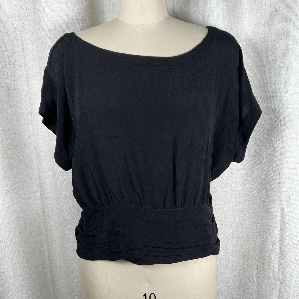 NEW! Maeve Anthropologie Slinky Slouchy Ruched Blouse Black Indie Boho Top Sz 12